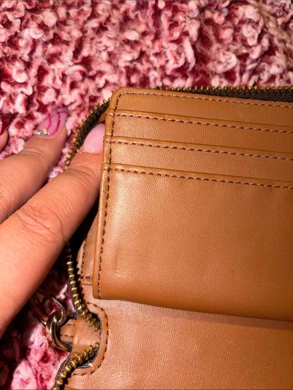 Michael Kors Brown Logo Zip Wristlet with Gold Hardware